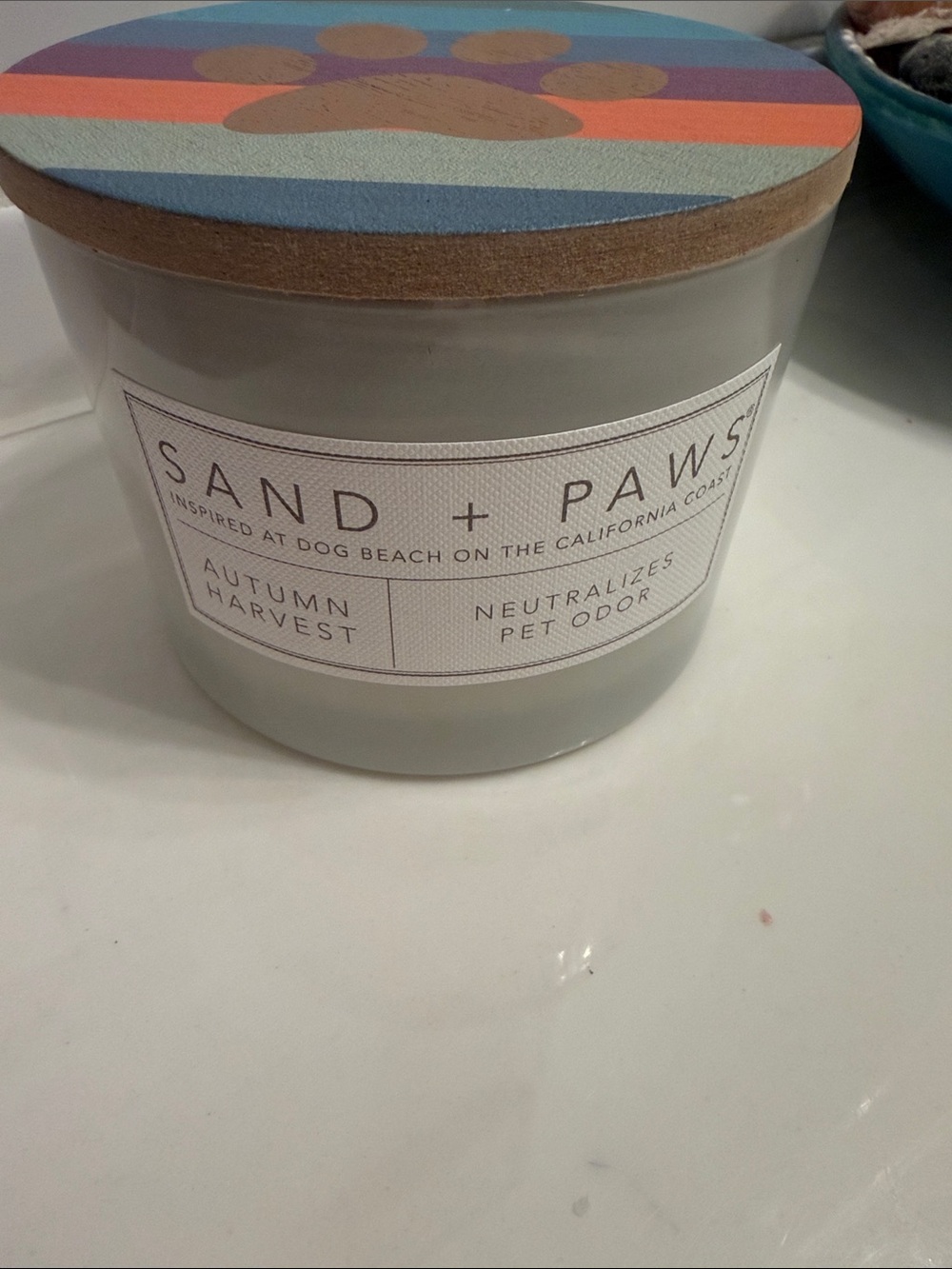 Sand + Paws Autumn Harvest Pet Odor Neutralizing Candle - Blue & Orange Lid - Picture 2 of 5